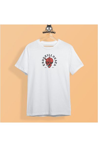 MarkaTurko Tricou unisex din bumbac pieptănat cu design special alb cu imprimeu True Till Death 706-b69