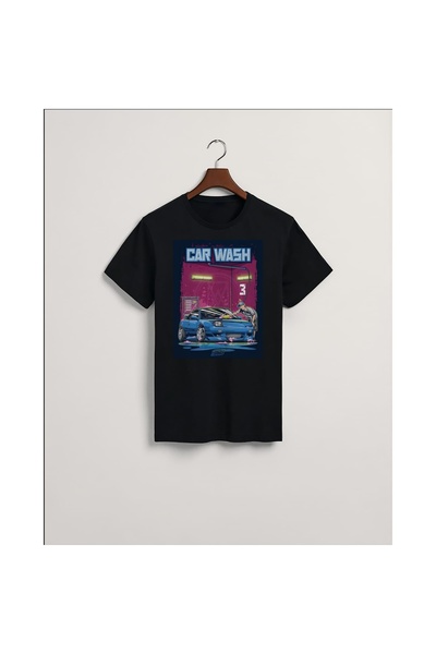 MarkaTurko Автомийка з принтом Чорний Спеціальний дизайн Бавовняний трикотаж Unisex Футболка 1205-4