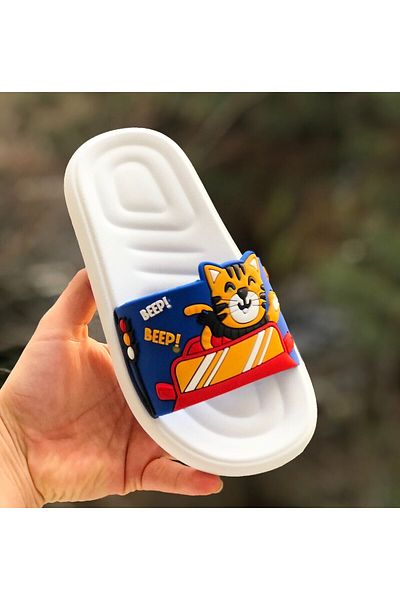 Pandalina Cute Cat Figured Non-Slip Sole Children's Slippers Children's Beach Sea Pool Bathroom Slippers