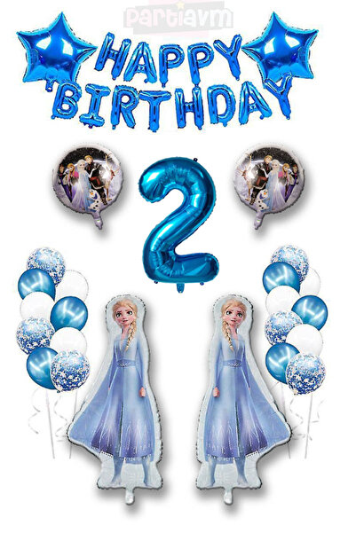 PARTİAVM مجموعة بالونات عيد ميلاد سعيد على شكل شخصية إلسا الزرقاء من فروزن، ب...