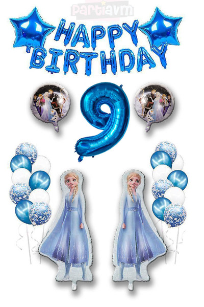 PARTİAVM مجموعة بالونات عيد ميلاد سعيد على شكل شخصية إلسا الزرقاء من فروزن، ب...