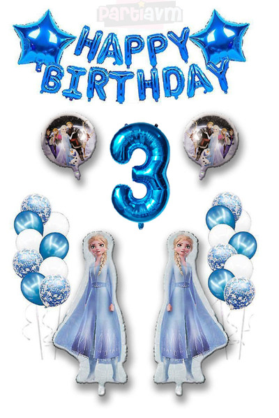 PARTİAVM مجموعة بالونات عيد ميلاد سعيد على شكل شخصية إلسا الزرقاء من فروزن، ب...