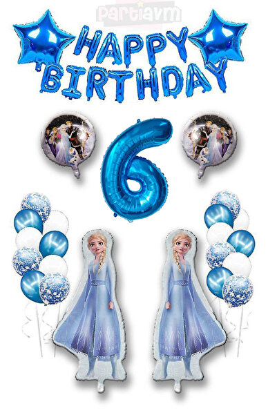 PARTİAVM مجموعة بالونات عيد ميلاد سعيد على شكل شخصية إلسا الزرقاء من فروزن، ب...