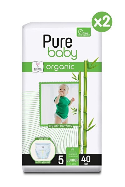 Pure Baby Organik Bambu Özlü Külot Bez 2'li Paket 5 Numara Junior 80 Adet