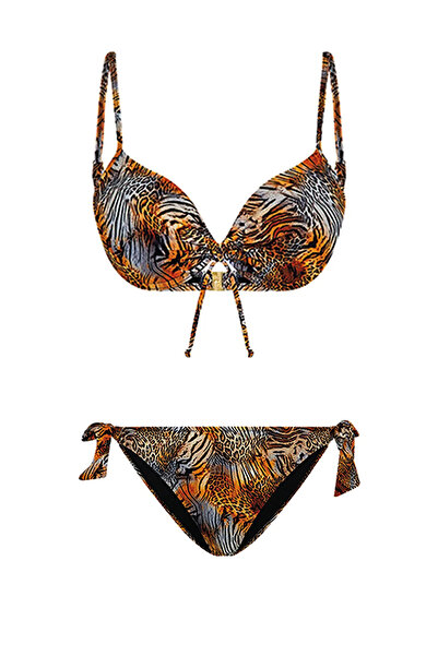 Bonesta Leopar Desenli Bağcıklı Bikini Takımı