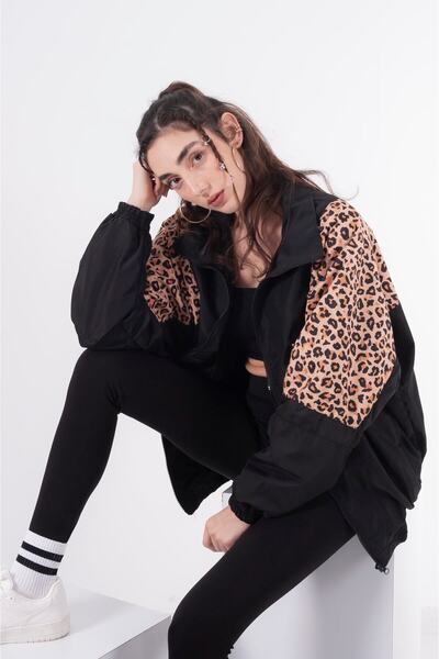 Vatkalimon Ανδρικό Γυναικείο Μπουφάν με Μαύρο και Κίτρινο Λεοπάρ Σχέδιο