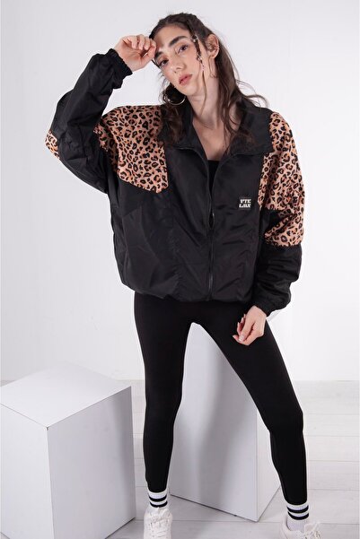 Vatkalimon Erkek Kadın Siyah Sarı Leopar Desenli Bomber
