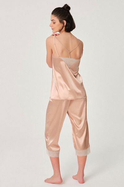Dagi Powder Women&#39;s Satin Strap Top with Lace Detail