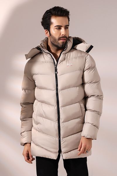 Talsmoda TALS FASHION ΚΡΕΜΑ ΧΡΩΜΑ ΚΟΥΚΟΥΛΑ ΜΙΚΡΟ ΤΖΕΛ ΓΕΜΙΣΜΕΝΟ ΜΑΚΡΥ ΘΕΡΜΙΚΟ ΠΑΛΤΟ