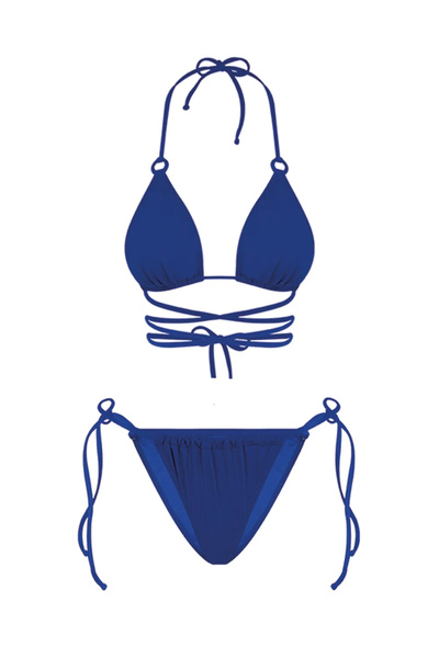 Bonesta Halka Detaylı Beyaz Belden Bağlamalı Üçgen Bikini Takımı