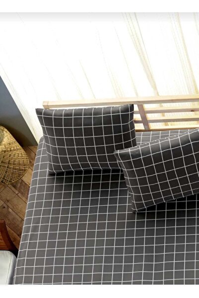 MORRİVAL SINGLE CHECKED ELASTIC SHEET SET, WHITE - SMOKED