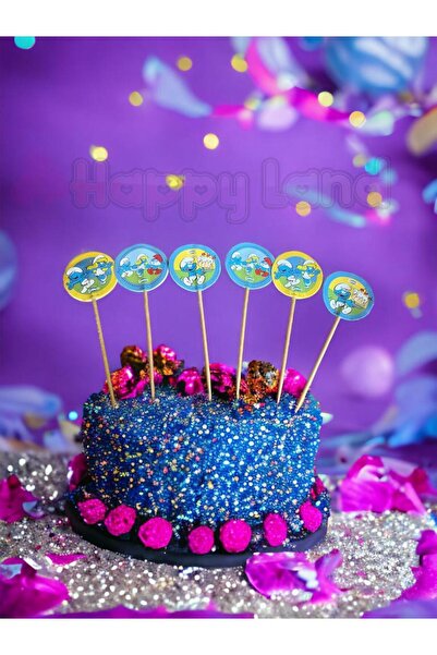 Happyland Şirinler Smurf Kürdan 6 Adet Kürdanlı Cupcake Pasta Süsü Doğum Günü...
