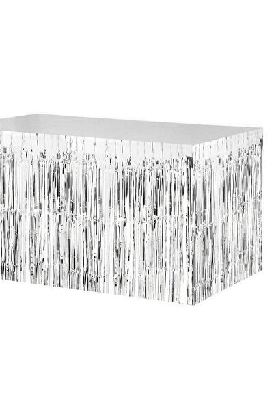 Big Party Fusta de masă cu ciucuri, culoare argintie, 270x75 cm