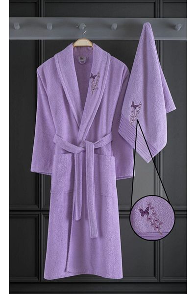BİNNUR HOME Set halate de baie 2 piese din bumbac brodat Alya Liliac