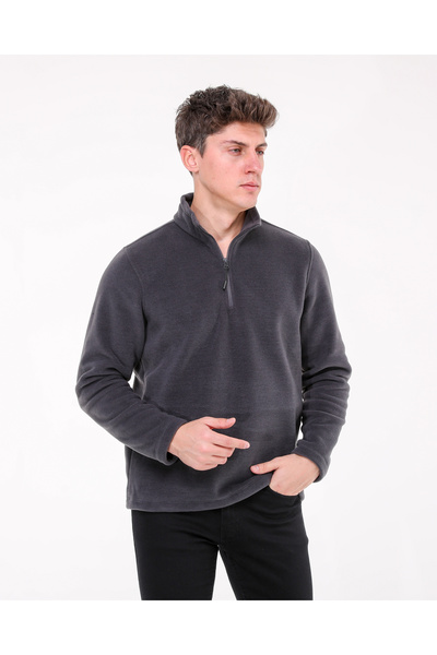 RED RACE Füme Yarım Fermuar Dik Yaka Polar Sweatshirt