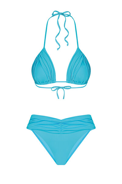 Bonesta Drapeli Üçgen Mavi Bikini Takımı