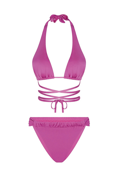 Bonesta Üçgen Bağlamalı Büzgü Detaylı Sarı Bikini Takımı