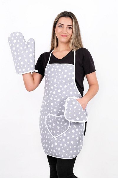 sevilya Trendy Set of 3 Waterproof Kitchen Apron Dowry Set Heat Resistant Oven Mitts and Pot Holders Set