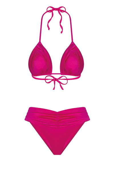 Bonesta Drapeli Üçgen Koyu Pembe Bikini Takımı