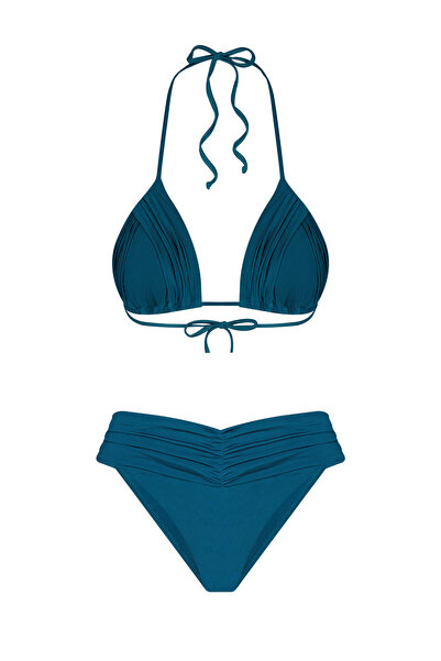 Bonesta Drapeli Üçgen Petrol Bikini Takımı