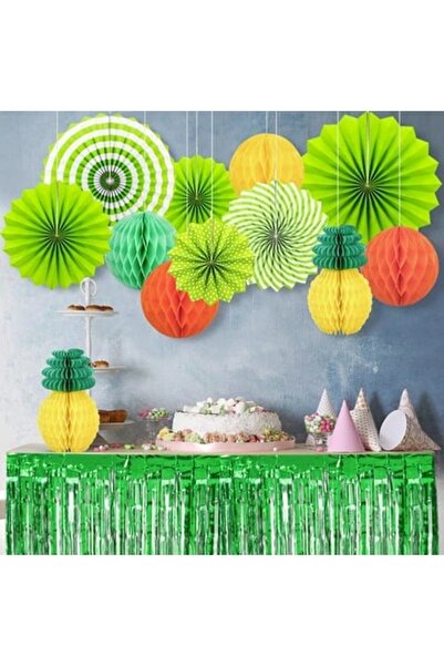 Big Party Fusta de masă cu ciucuri în cutie Culoare verde 270x75 Cm
