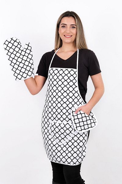 sevilya Trendy Set of 3 Liquid-Proof Kitchen Apron, Heat-Resistant Oven Mitts and Handle Set
