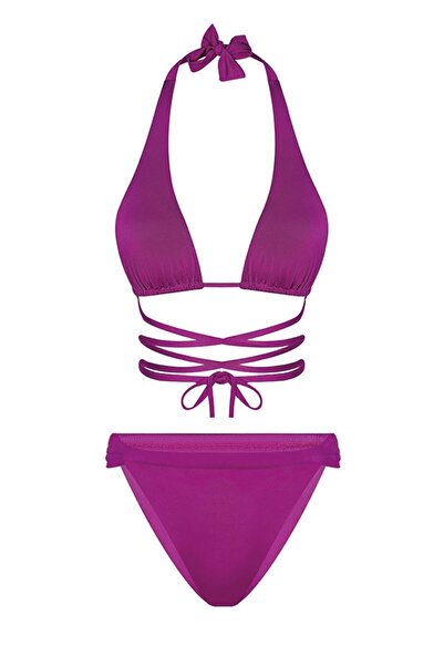 Bonesta Üçgen Bağlamalı Büzgü Detaylı Sarı Bikini Takımı