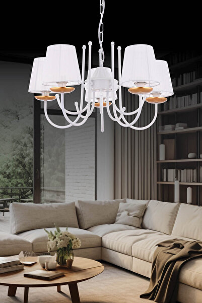 özpolataydınlatma TUĞRA 5 Lİ AVİZE BEYAZ (BEYAZ ŞAPKALI)