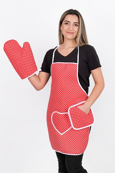 sevilya Trendy Set of 3 Liquid Waterproof Kitchen Apron, Heat Resistant Oven Gloves and Holder Set