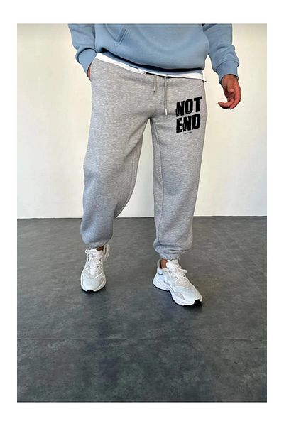 belean ΣΗΜΕΙΩΣΗ ΤΕΛΟΣ Φούτερ Jogger με στάμπα μπροστά και πίσω, ελαστικό πόδι, ψηλή μέση,