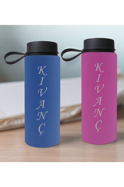 Bk Gift Kişiye Özel İsimli 2’li Mavi ve Pembe Cam Matara 500ml, Sevgiliye Hed...