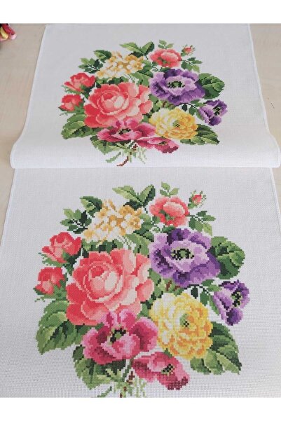 Goblen Atölyesi Linen Keten Kumaşa 50*140 cm baskılı runner ipsiz