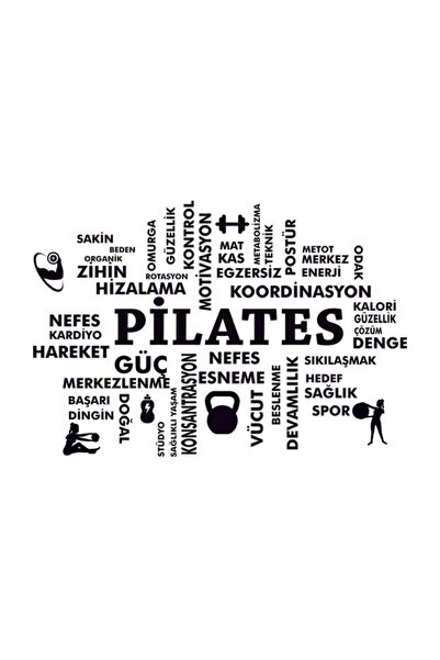Sticker Sepetim Pilates Duvar Yazısı Siyah Dekoratif Çok Amaçlı Sticker