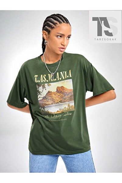 Tarzsokak Tricou cu grafică Mountain & Slogan, cu umerii goi