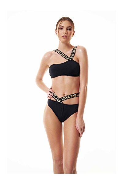 Bonesta Siyah Beyaz Love Lastikli Straplez Bikini Takımı