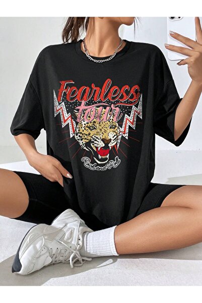 Tarzsokak Tricou oversize cu umeri goi, cu grafică Coolane Tiger și litere