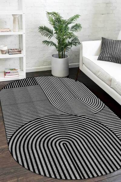 Decomia Home Dijital Kaymaz Yıkanabilir İskandinav Jüt Görünümlü Oval Salon Halısı Mutfak Halısı Yolluk