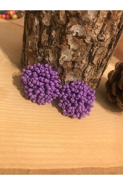 ArsenDesign Lilac Sand Beaded Large Ball Earrings