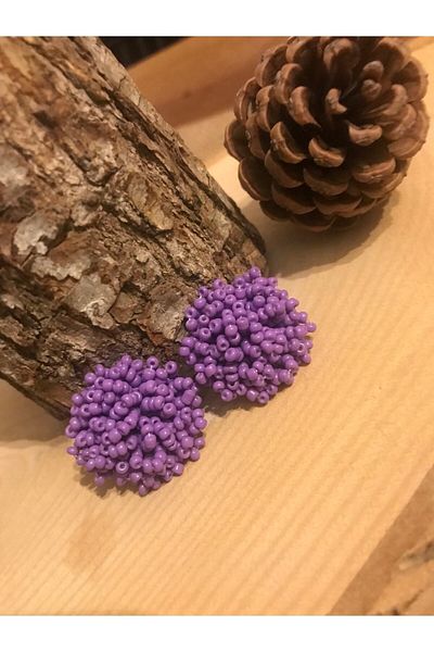 ArsenDesign Lilac Sand Beaded Large Ball Earrings