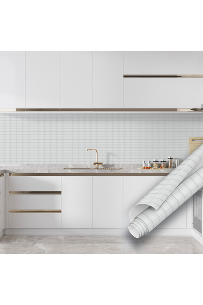 Dekoros Beyaz Seramik Fayans Görünümlü Yapışkanlı Folyo, Masa Dolap Raf Kaplama Kağıdı 45x500cm 0342