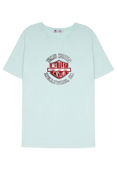 DOT تي شيرت ذو ياقة متسخة باللون الأخضر النعناعي للجنسين من Bad Boys Motley Crue