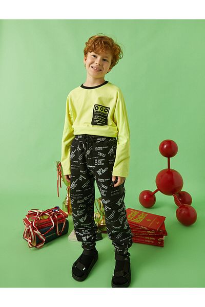 Koton Tricou cu mânecă lungă imprimat Bumbac cu decolteu triplu