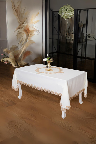 Finezza Jade Keten Efektli Kumaş Krem/bej Renk Masa Örtüsü 160*220 Cm - 828