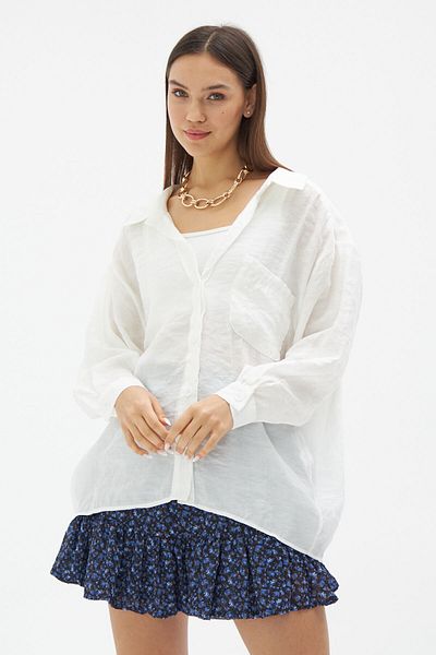 Laluvia Λευκό μακρυμάνικο πουκάμισο Oversize