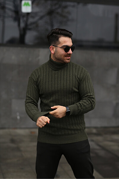 MartinoButik Men's Khaki Unisex Turtleneck Sweater