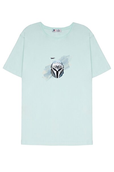 DOT تي شيرت ذو ياقة متسخة باللون الأخضر النعناعي للجنسين، خوذة ماندالوريان بو...