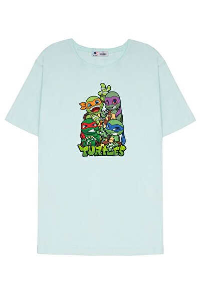 DOT للجنسين النعناع الأخضر القذرة طوق تي شيرت سلاحف النينجا الكرتون