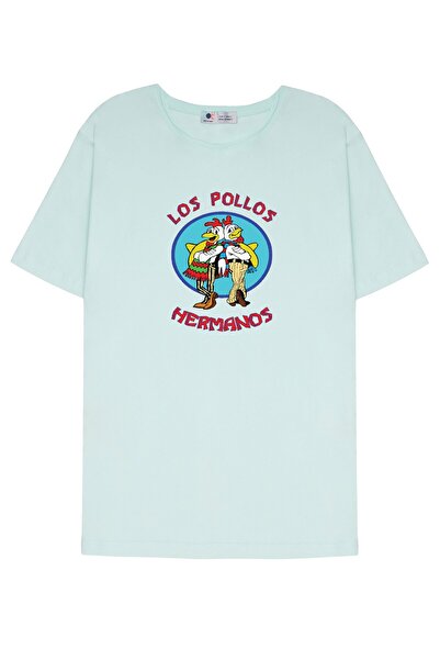 DOT تي شيرت ذو ياقة متسخة باللون الأخضر النعناعي للجنسين من Los Pollos Herman...