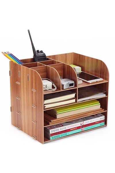 Notpa 10 Compartment Document Shelf Desktop Organizer File Organizer Walnut (assembled)