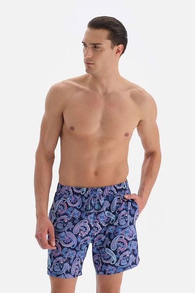 Dagi Blaue mittelgroße Badeshorts mit Paisley-Muster